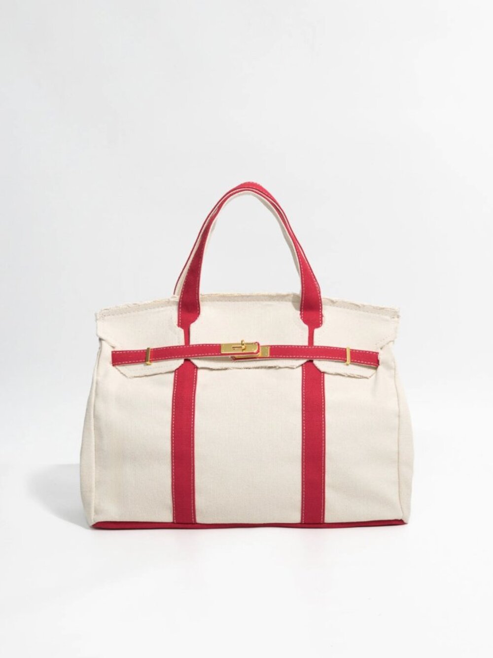 Viral Red and Cream Canvas Boatkin Bag